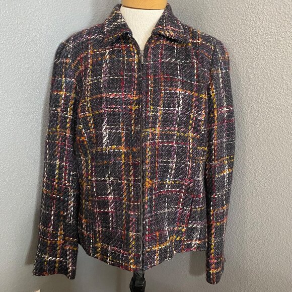 Coldwater Creek Jackets & Blazers - Coldwater Creek Tweed Jacket Womens Size Medium Multicolor Pockets Zipper
